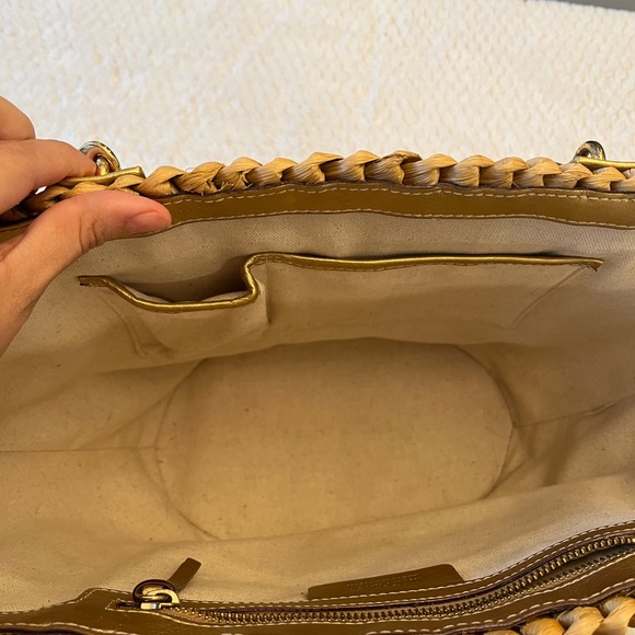 Michael Kors Santorini Raffia Gold Studded Leather Trim Shoulder Bag - Picture 5 of 9